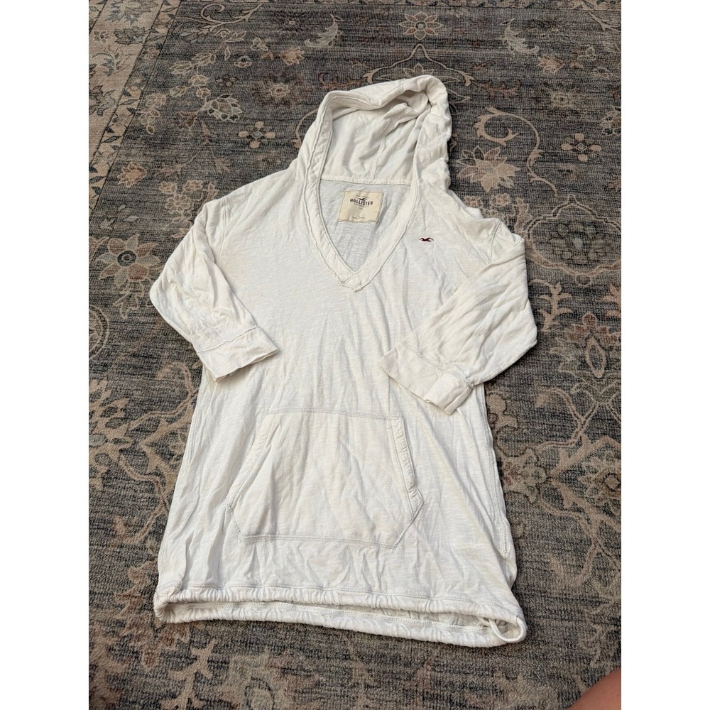 Vintage Y2K Hollister Hooded Quarter Sleeve Babydoll Top White Cinch